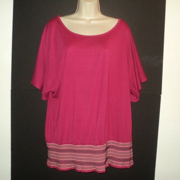 NEW Route 66 Plus 2X Top Short Dolman Sleeves Rose - Picture 1 of 7